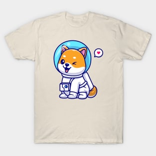 Cute Shiba Inu Dog Astronaut Sitting Cartoon T-Shirt